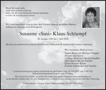 Traueranzeige von Susanne Klaus-Schlumpf von reg_1