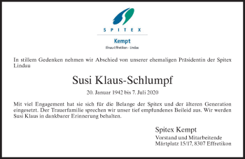 Traueranzeige von Susanne Klaus-Schlumpf von reg_1