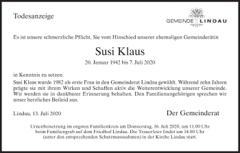 Traueranzeige von Susi Klaus von AvU