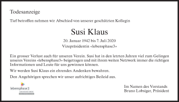 Traueranzeige von Susi Klaus von reg_1