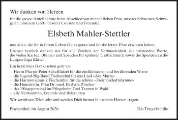 Traueranzeige von Elsbeth Mahler-Stettler von AvU