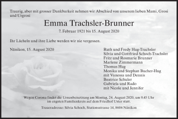 Traueranzeige von Emma Trachsler-Brunner von ZO solo