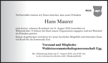 Traueranzeige von Hans Maurer von AvU