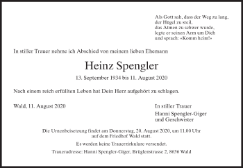 Traueranzeige von Heinz Spengler von ZO solo