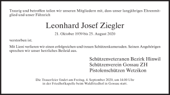 Traueranzeige von Leonhard Josef Ziegler von AvU