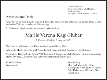 Traueranzeige von Marlis Verena Kägi-Huber von AvU