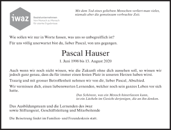 Traueranzeige von Pascal Hauser von ZO solo