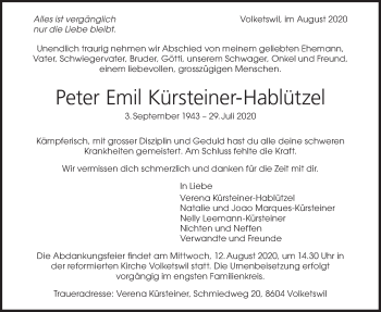 Traueranzeige von Peter Emil Kürsteiner-Hablützel von AvU