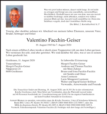 Traueranzeige von Valentino Facchin-Geiser von AvU