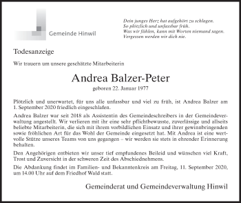 Traueranzeige von Andrea Balzer-Peter von AvU