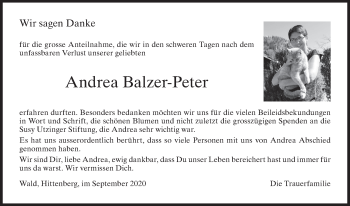 Traueranzeige von Andrea Balzer-Peter von AvU