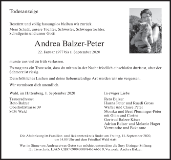 Traueranzeige von Andrea Balzer-Peter von AvU