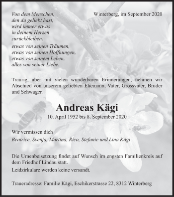 Traueranzeige von Andreas Kägi von AvU