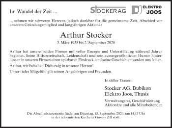 Traueranzeige von Arthur Stocker von AvU