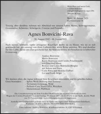 Traueranzeige von Agnes Bonvicini-Rava von AvU