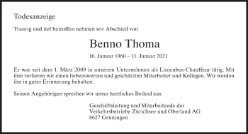 Traueranzeige von Benno Thoma von AvU