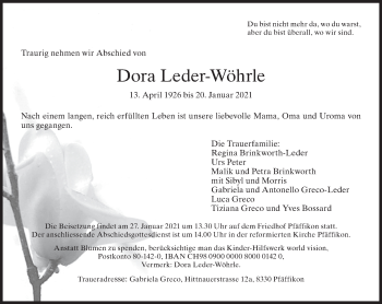 Traueranzeige von Dora Leder-Wöhrle von AvU