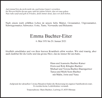 Traueranzeige von Emma Buchter-Eiter von reg_2