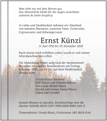 Traueranzeige von Ernst Künzi von AvU