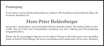 Traueranzeige von Hans-Peter Baldesberger von ZO solo