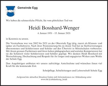 Traueranzeige von Heidi Bosshard-Wenger von ZO solo