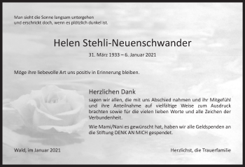 Traueranzeige von Helen Stehli-Neuenschwander von AvU