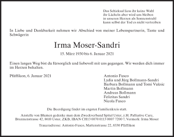 Traueranzeige von Irma Moser-Sandri von AvU