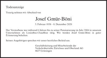 Traueranzeige von Josef Gmür-Böni von AvU