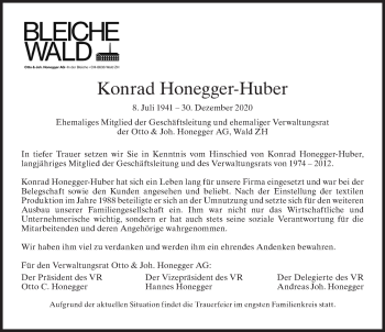 Traueranzeige von Konrad Honegger-Huber von AvU