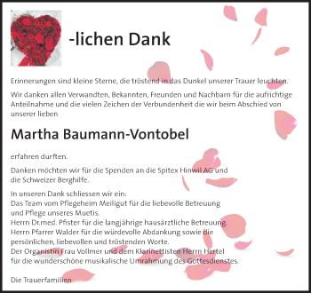 Traueranzeige von Martha Baumann-Vontobel von ZO solo