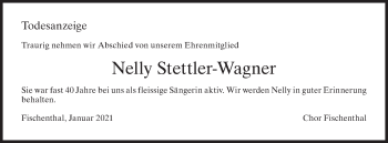 Traueranzeige von Nelly Stettler-Wagner von AvU