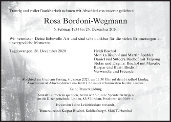 Traueranzeige von Rosa Bordoni-Wegmann von AvU