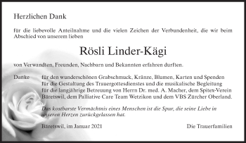 Traueranzeige von Rösli Linder-Kägi von AvU