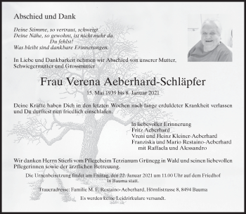 Traueranzeige von Verena Aeberhard-Schläpfer von AvU