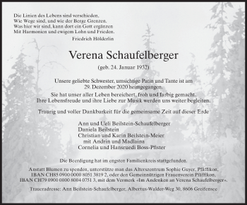 Traueranzeige von Verena Schaufelberger von AvU