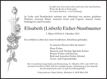 Traueranzeige von Elisabeth Eicher-Nussbaumer von AvU