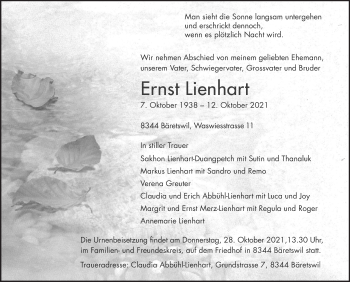 Traueranzeige von Ernst Lienhart von AvU