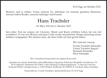 Traueranzeige von Hans Trachsler von AvU