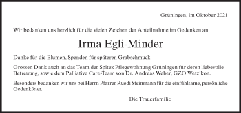 Traueranzeige von Irma Egli-Minder von AvU