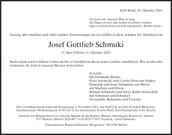 Traueranzeige von Josef Gottlieb Schmuki von AvU