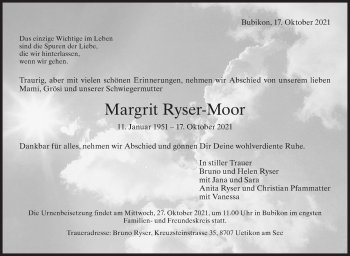 Traueranzeige von Margrit Ryser-Moor von AvU