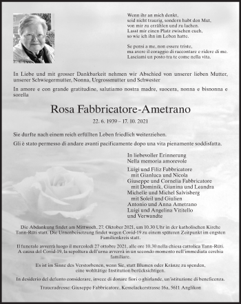 Traueranzeige von Rosa Fabbricatore-Ametrano von AvU