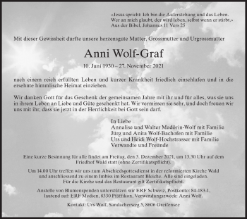 Traueranzeige von Anni Wolf-Graf von AvU