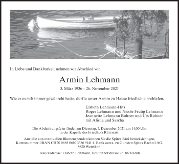 Traueranzeige von Armin Lehmann von AvU