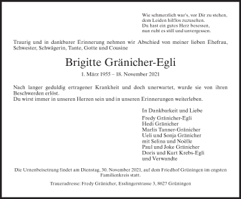 Traueranzeige von Brigitte Gränicher-Egli von AvU