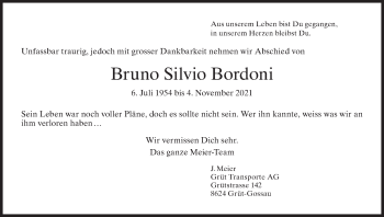 Traueranzeige von Bruno Silvio Bordoni von AvU