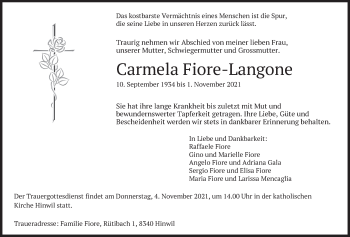 Traueranzeige von Carmela Fiore-Langone von AvU