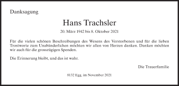 Traueranzeige von Hans Trachsler von AvU