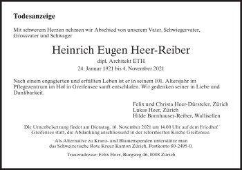 Traueranzeige von Heinrich Eugen Heer-Reiber von AvU