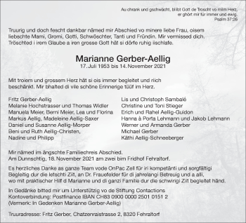 Traueranzeige von Marianne Gerber-Aellig von AvU